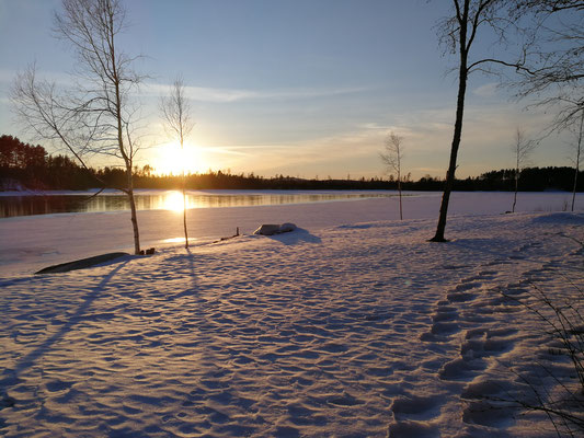 Der BAdestrand des Dragsjön im Winter
