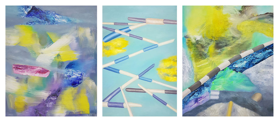 Schrankenspiele 3-teilig  Acryl / Lwd. 140 x 60 cm 2020