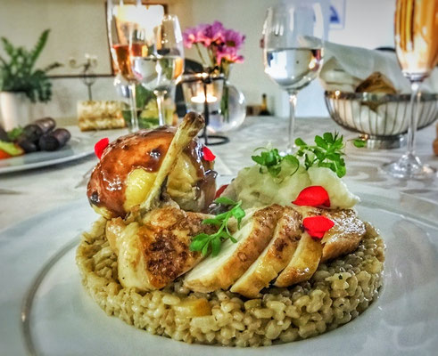 Corn fed chicken with liver and wheat groats_restauracia pod hradom