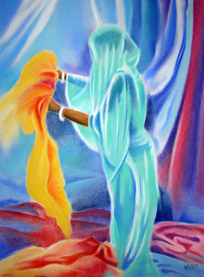 pastel Inde femme 65X50-vendu-