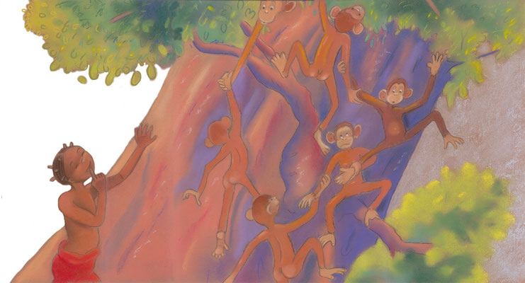 illustration jeunesse pastel singes