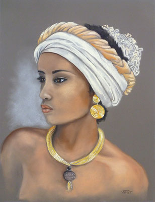 artiste peintre tableau pastel sec portrait femme inde turban