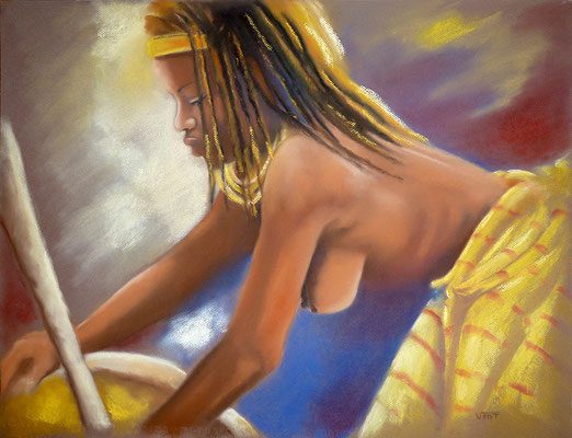 artiste peintre tableau pastel sec portrait femme Afrique