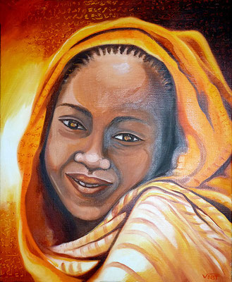 peinture tableau huile sur toile portrait enfant sourire  Afrique