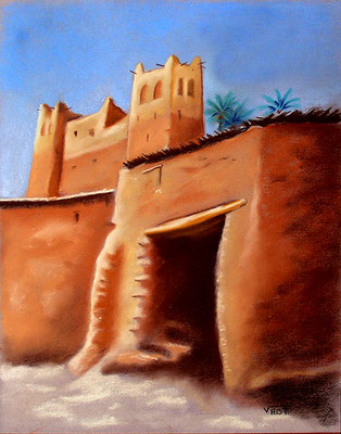 tableau pastel peinture kasbah Maroc
