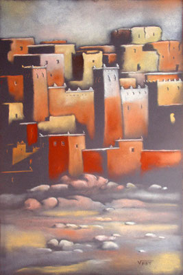 tableau pastel peinture kasbah Maroc