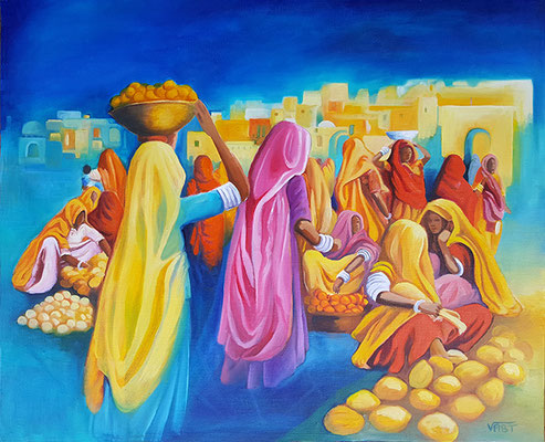 artiste peintre tableau huile sur toile marché Inde