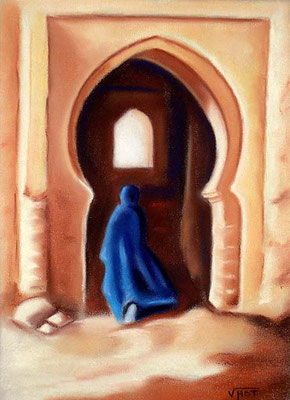 artiste peintre tableau pastel sec porte Maroc