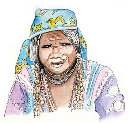 carnet de voyage Inde aquarelle portrait femme
