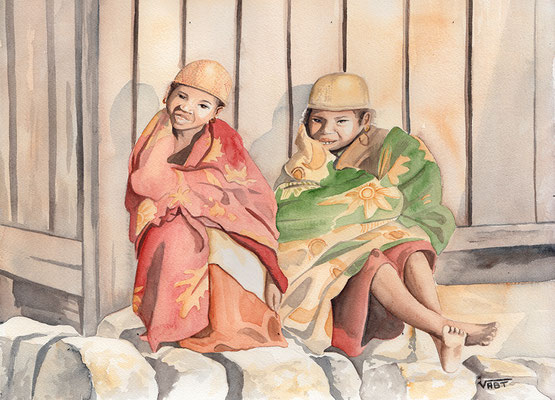 artiste peintre tableau aquarelle voyage Madagascar portrait enfants