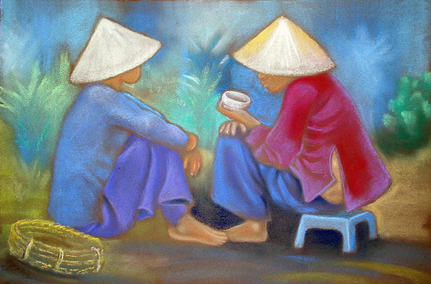 artiste peintre tableau pastel sec Vietnam