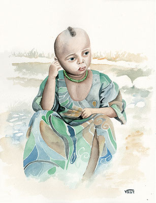 Fillette Amhara  aquarelle 31x41 Ethiopie