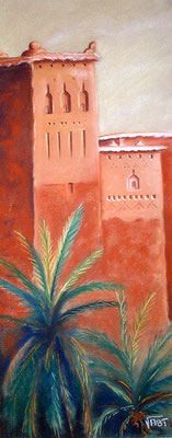 artiste peintre tableau pastel sec kasbah Maroc