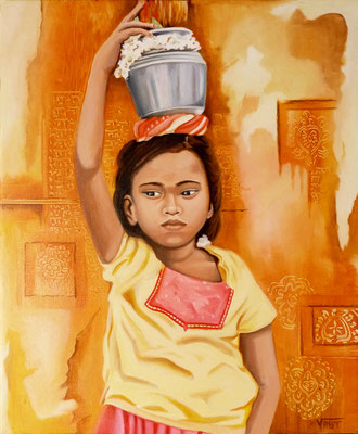 peinture tableau huile sur toile portrait d'enfant Inde