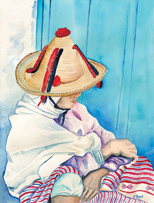 artiste peintre tableau aquarelle voyage Maroc portrait femme