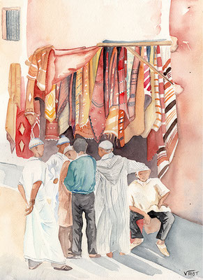 tableau aquarelle peinture tapis Maroc