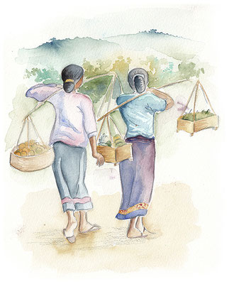 Laos carnet de voyage aquarelle femmes 