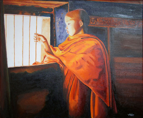 artiste peintre tableau huile sur toile moine Birmanie