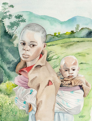 artiste peintre tableau aquarelle voyage enfants rwanda