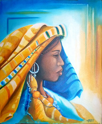 artiste peintre tableau huile sur toile portrait femme Niger