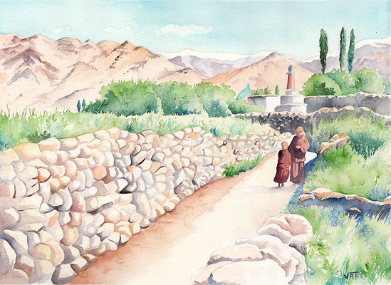  artiste peintre tableau aquarelle voyage moines ladakh