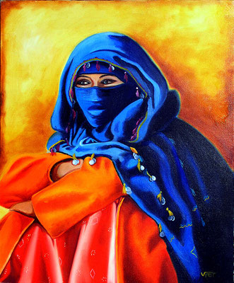 artiste peintre tableau huile sur toile portrait femme berbère Maroc