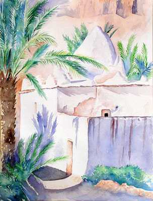 tableau aquarelle peinture tombeau Maroc