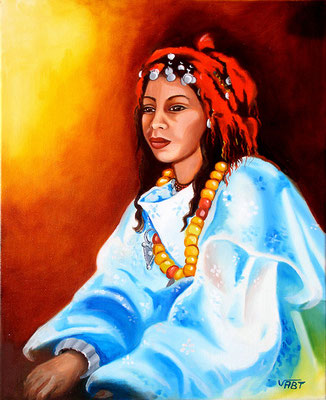 artiste peintre tableau huile sur toile portrait femme berbère Maroc