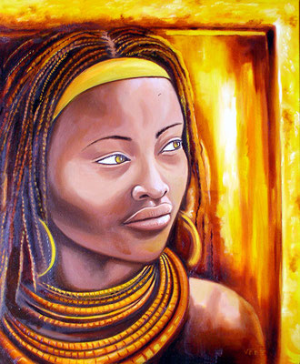  tableau huile sur toile portrait femme Afrique traditionnelle artiste peintre