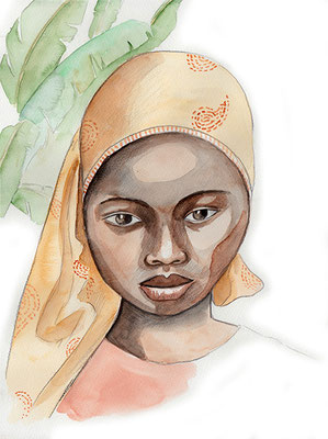 carnet de voyage Rwanda aquarelle portrait enfant