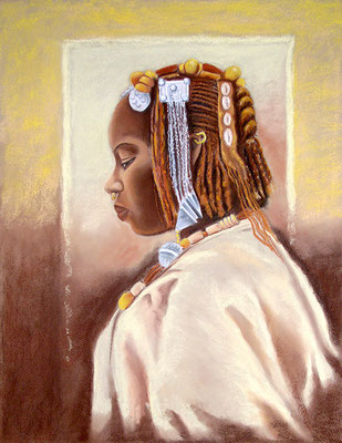 artiste peintre tableau pastel sec portrait femme Afrique