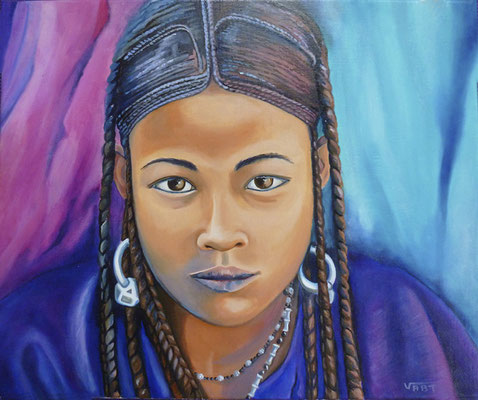 artiste peintre tableau huile sur toile portrait enfant touareg