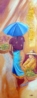 Tableau huile sur toile femme Asie Birmanie