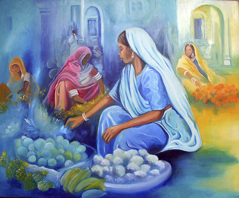 artiste peintre tableau huile sur toile marché Inde