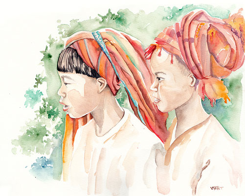 artiste peintre tableau aquarelle voyage enfants birmanie