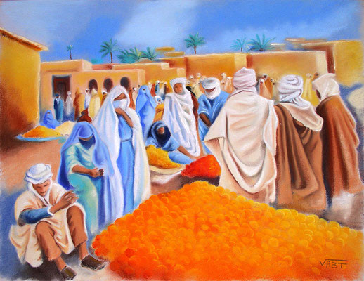 artiste peintre tableau pastel sec souk Maroc