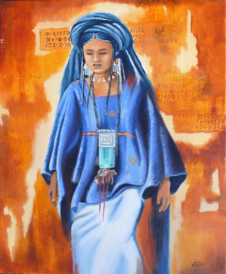 artiste peintre tableau huile sur toile  femme touareg
