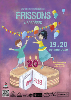illustration affiche salon du livre jeunesse frisson a Bordères 2019