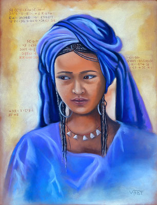 artiste peintre tableau pastel sec portrait femme touareg