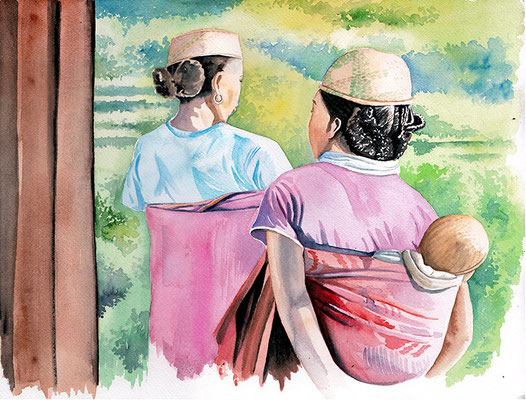 artiste peintre tableau aquarelle voyage Madagascar portrait femmes
