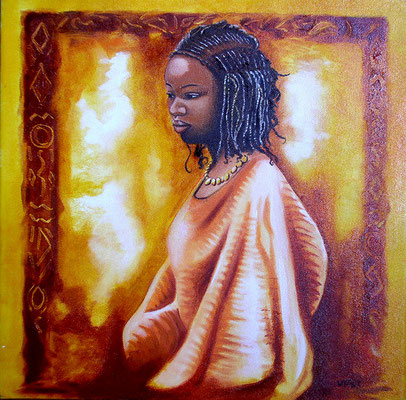 artiste peintre tableau huile sur toile portrait femme Afrique Mali