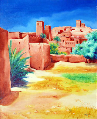 tableau huile sur toile  peinture kasbah Maroc
