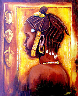 artiste peintre tableau huile sur toile portrait femme Afrique ethnique