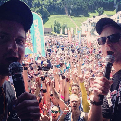 Moderation, Moderator Urs Sahli aus Bern und Dominik Widmer @ Fisherman's Friend Strongmanrun 2015 Engelberg.