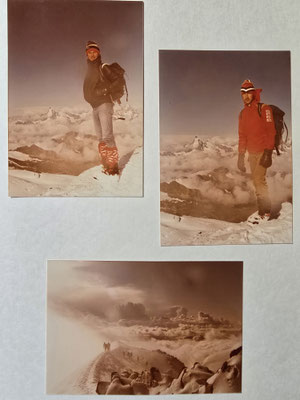 Mein Bruder Ludwig begleitet mich. Die Gipfelflanke war auch im Sommer noch mit Schnee und Firn bedeckt.