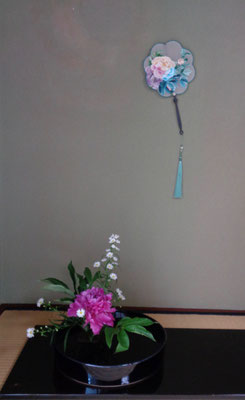 村瀬益弘　　芍薬（カショクテン）　孔雀草　　団扇牡丹