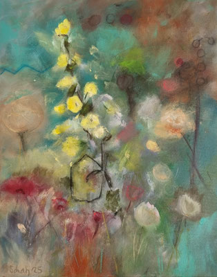 Hollyhocks yellow 50 x 40 cm