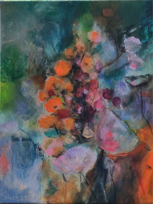 Hollyhocks orange 50 x 40 cm