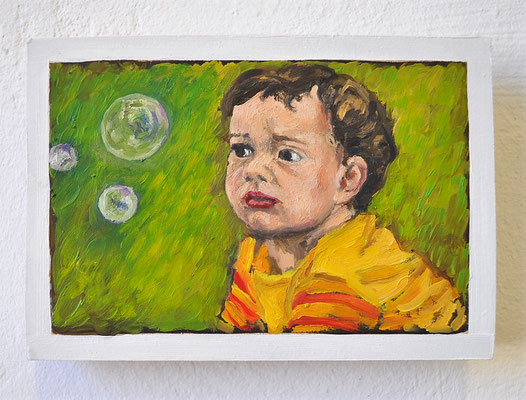 Maruska Mazza, " Pico with bubbles saop " 2016, Oil painting on wood, 15x10x1 cm