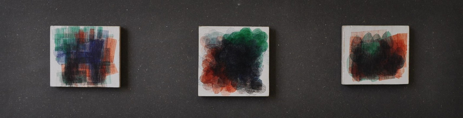 Maruska Mazza, "Trittico multicolore", pen on the wood, 15X15 cm